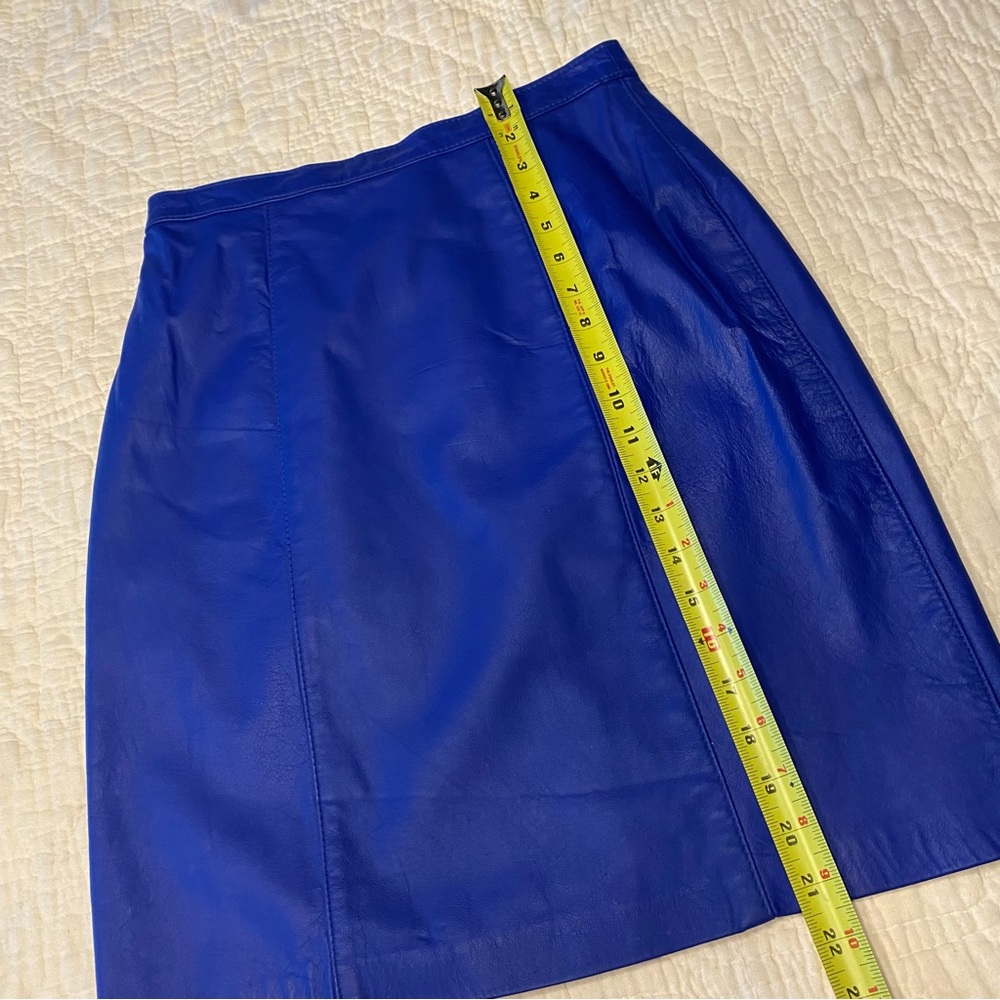 Vintage 90s Y2k COMINT Royal Blue Leather Mini Skirt S 27” - Picture 10 of 10